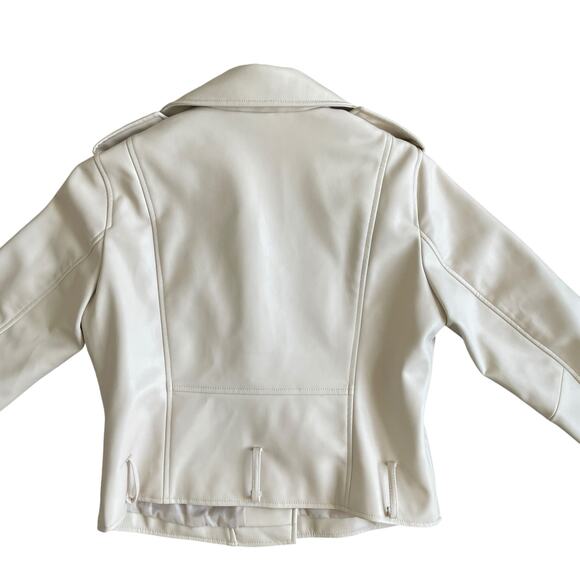 ZARA Moto Biker Jacket Faux Leather Full Zip Belted Women's Medium Beige Cream - Picture 11 of 15